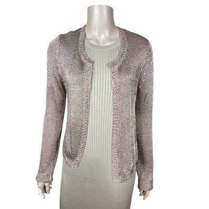 Zadig & Voltaire Miliz Deluxe Metallic Knit Open Cardigan Coral Pink Size M